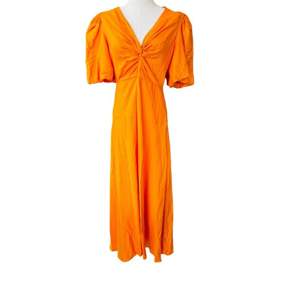 Sandro Rambla Twist‎ V-Neck Puff Sleeve Maxi Dress Orange Size 40 Large - Picture 2 of 12